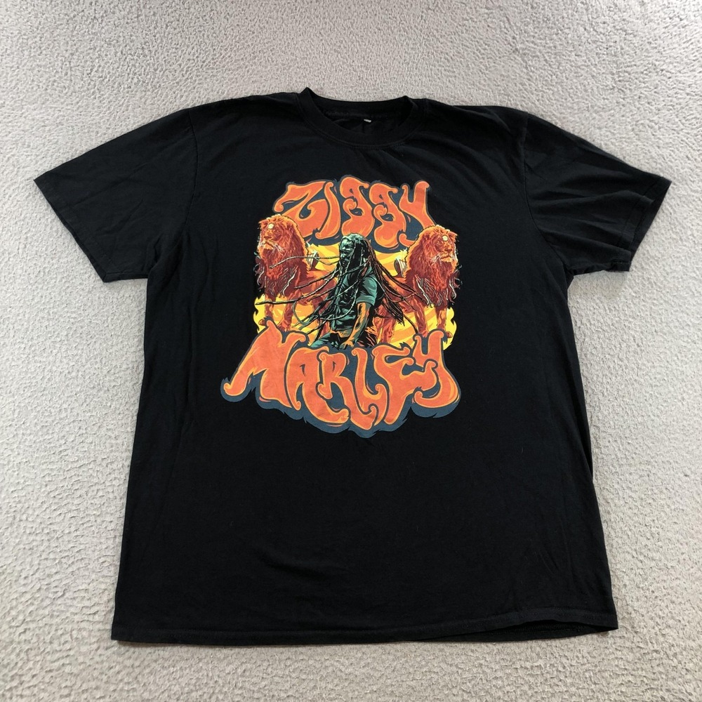 Ziggy Marley Shirt Mens Large Black Reggae Band Graphic Lions Concert T-Shirt